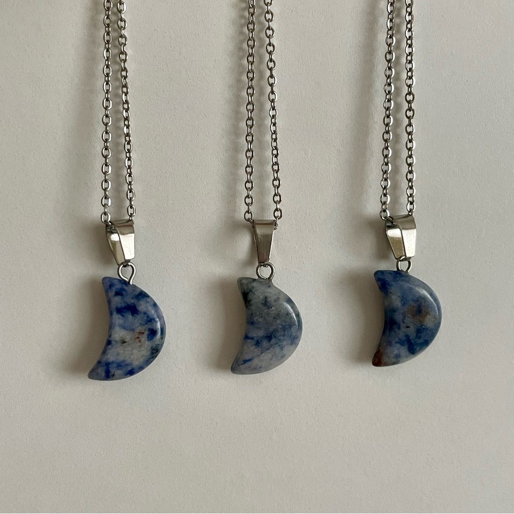 3/$25 Blue Spot Jasper Crescent Moon Necklace